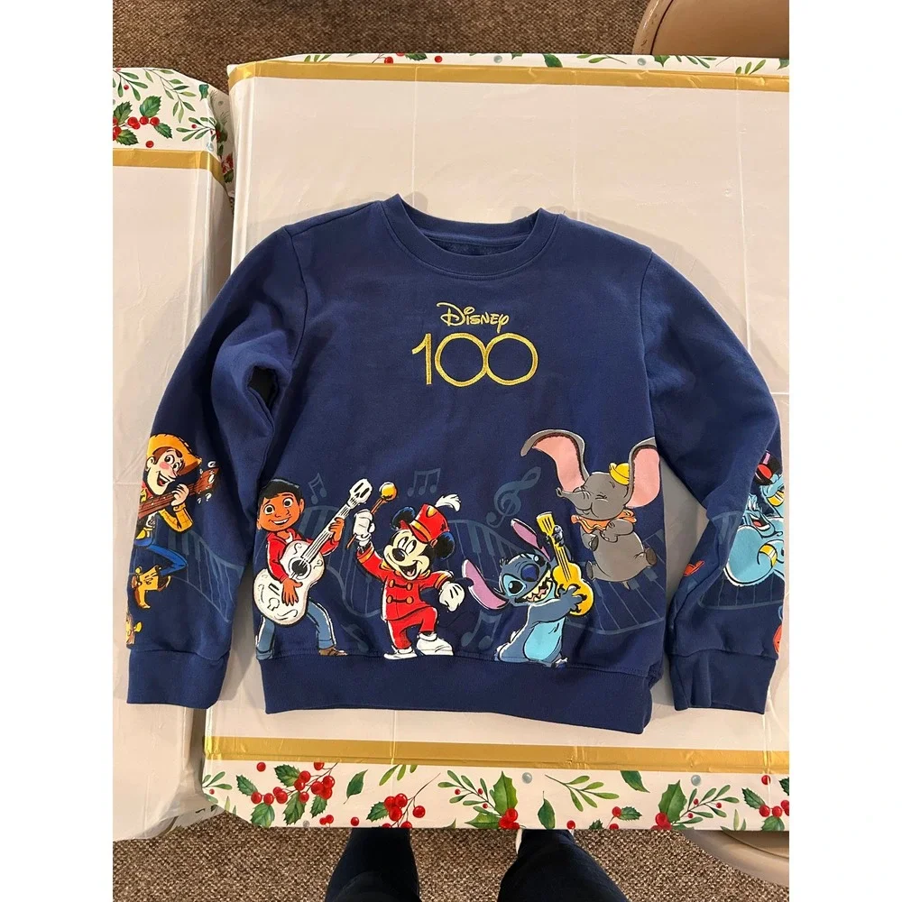 Disney 100th Anniversary Kids Sweatshirt Navy Blue Mickey Stitch Miguel L 9/10